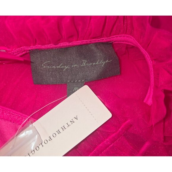 Anthropologie Sunday in Brooklyn Hot Pink Frilled Tulle Ruffle Blouse Size M NEW - Picture 9 of 10